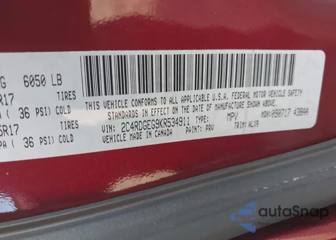 2019 Dodge Grand Caravan Gt z USA, uszkodzony, nr VIN 2C4RDGEG9KR534911